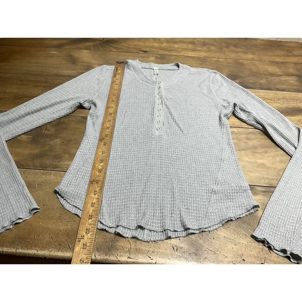 Intimately Free People Womens Y2K Waffle Knit Thermal Henley Top Size M Preppy